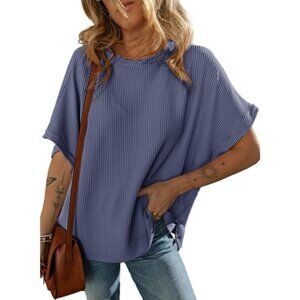 Women's Knit Tunic Tops Loose Fit Short Sleeve Solid Color Casual